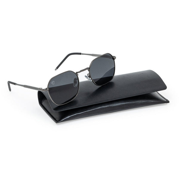 Gun Metal Full Frame Hexagon Metal Sunglass UV Protected & Polarized